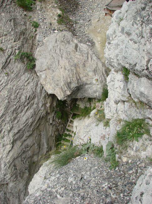 100-jährigen Treppenabschnitten der frheren Route des Flimser Klettersteig - Pinut